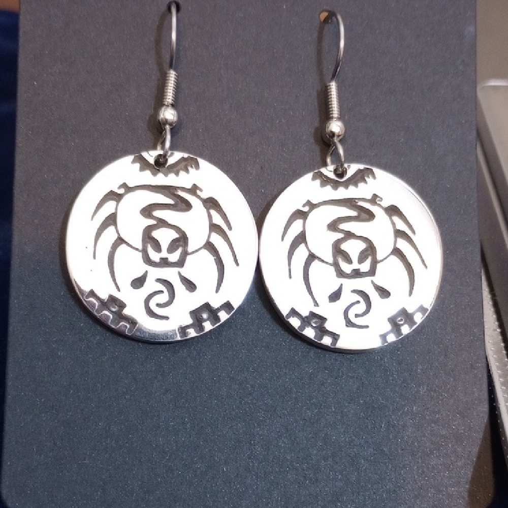 Sterling Silver Spider 🕷️ Overlay Dangle Earrings Signed JJ